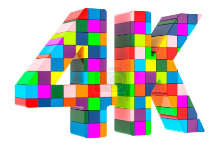 Foto de Inscripción 4K de bloques de colores, representación 3D aislada sobre fondo blanco - Imagen libre de derechos