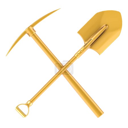 Photo for Crossed golden spade and pickaxe , 3D rendering isolated on white background - Royalty Free Image