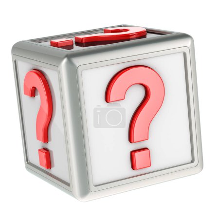 Foto de Cubo de preguntas, caja misteriosa. Representación 3D aislada sobre fondo blanco - Imagen libre de derechos