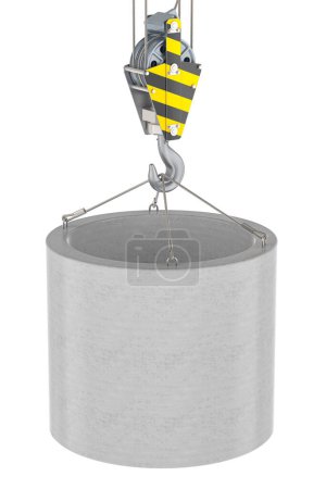Photo for Crane hook with concrete manhole ring. 3D rendering isolated on white background - Royalty Free Image