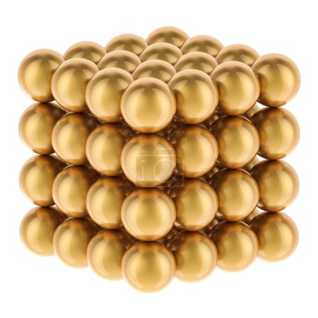 Foto de Cubo de bolas magnéticas doradas. Representación 3D aislada sobre fondo blanco - Imagen libre de derechos