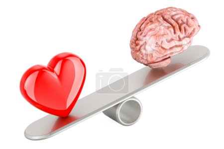 Photo for Seesaw with heart and brain. Balance concept, 3D rendering isolated on white background - Royalty Free Image