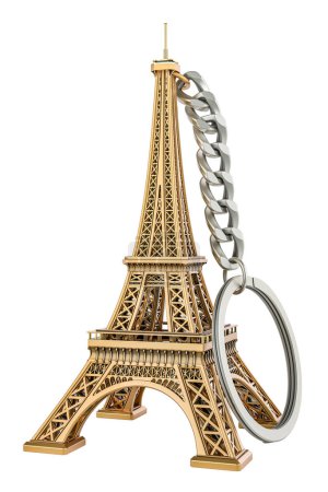 Photo for Keychain Eiffel Tower, souvenir from Paris. 3D rendering isolated on white background - Royalty Free Image