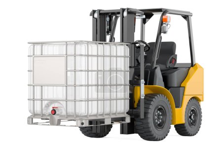 Forklift truck with intermediate bulk container, 3D rendering isolated on white background