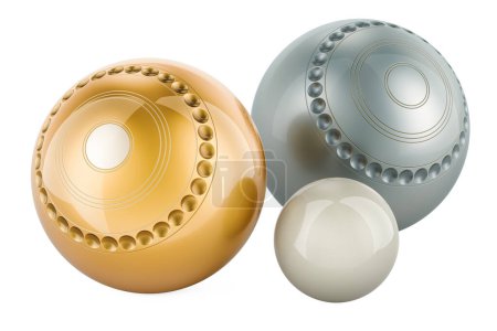 Photo for Lawn bowls and jack, silver and gold color. 3D rendering isolated on white background - Royalty Free Image