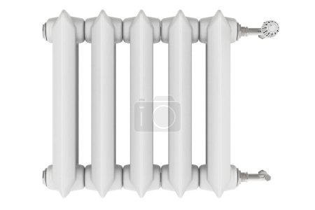 Photo for Cast iron heating radiator with temperature control valve, 3D rendering isolated on white background - Royalty Free Image