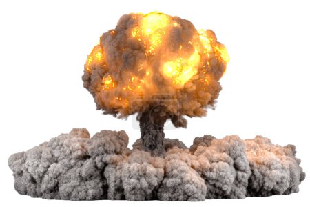 Foto de Explosión bomba nuclear. Explosión de bomba atómica, representación 3D aislada sobre fondo blanco - Imagen libre de derechos