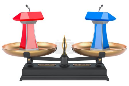 Foto de Debate, concepto con escalas. Representación 3D aislada sobre fondo blanco - Imagen libre de derechos