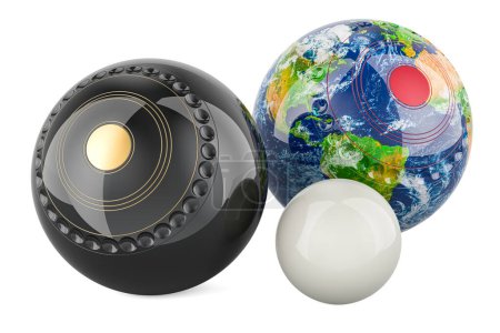 Photo for Lawn bowls with texture Earth map and jack, 3D rendering isolated on white background - Royalty Free Image