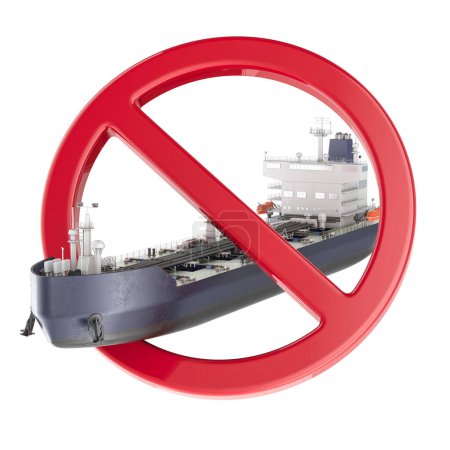 Photo for Oil tanker with prohibited sign, 3D rendering - Royalty Free Image