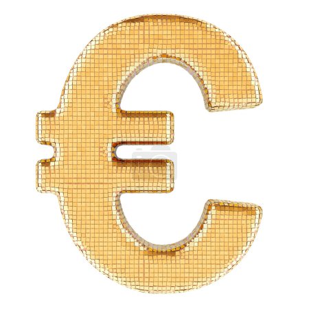 Euro-Zeichen aus goldenen Glitzerfacetten. 3D-Rendering isoliert auf weißem Hintergrund