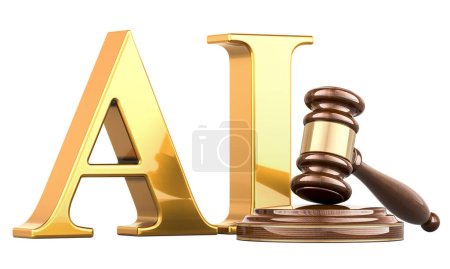 Artificial Intelligence AI with Wooden Gavel, 3D rendering isolated on white background