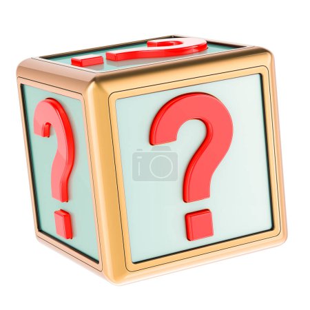 Foto de Cubo de preguntas, representación 3D aislada sobre fondo blanco - Imagen libre de derechos