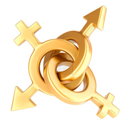 Foto de Símbolos de género dorado, representación 3D aislada sobre fondo blanco - Imagen libre de derechos