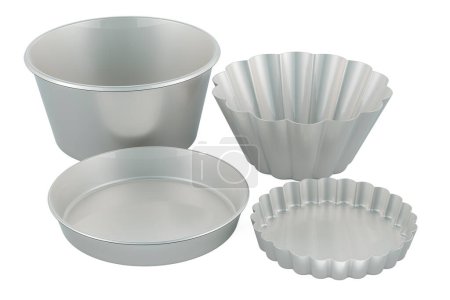 Foto de Paneras de cocina de acero inoxidable, representación 3D aislada sobre fondo blanco - Imagen libre de derechos