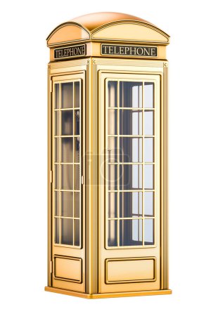 Golden telephone box, 3D rendering isolated on white background