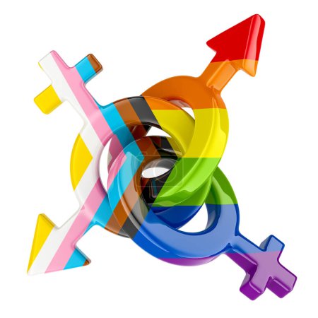 Téléchargez les photos : Symboles de genre dans les couleurs LGBTQ, rendu 3D isolé sur fond blanc - en image libre de droit