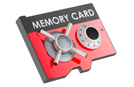 Foto de Tarjeta de memoria con cerradura de combinación segura, representación 3D aislada sobre fondo blanco - Imagen libre de derechos