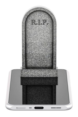 Tombstone with Smartphone. 3D rendering isolated on white background