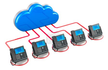 Photo for VoIP communication concept. Cloud with ip phones, 3D rendering isolated on white background - Royalty Free Image
