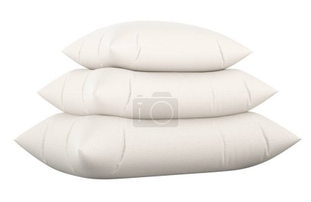 Stack of white pillows. 3D rendering isolated on white background 
