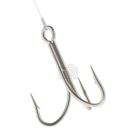 Fishing treble hook, 3D rendering isolated on white background