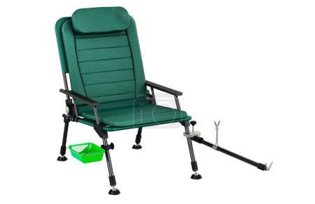Fishing Chair with Rod Holder, folding fishing chair. 3D rendering isolated on white background 