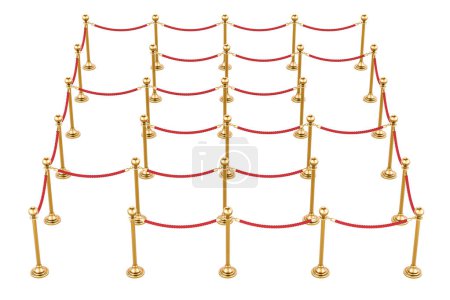Premium Crowd Control Barriers, red roped line. 3D rendering isolated on white background