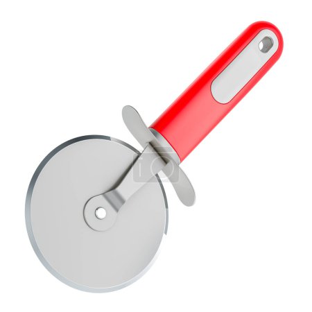 Foto de Cortador de pizza, cuchilla de rodillo. Representación 3D aislada sobre fondo blanco - Imagen libre de derechos