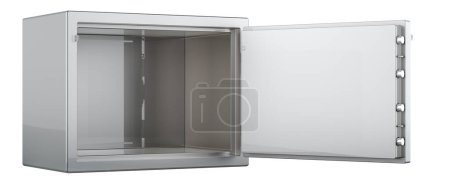 Foto de Caja fuerte vacía abierta con cerradura combinada, representación 3D aislada sobre fondo blanco - Imagen libre de derechos