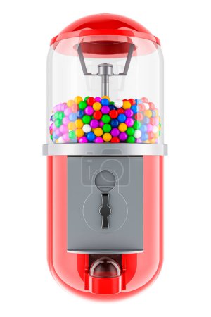 Foto de Dispensador de caramelo, máquina de goma de mascar como cápsula de medicamento, representación 3D aislada sobre fondo blanco - Imagen libre de derechos