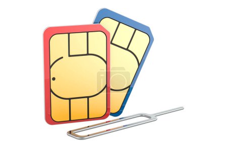 Photo for SIM cards with eject pin for mobile phone, 3D rendering isolated on white background - Royalty Free Image