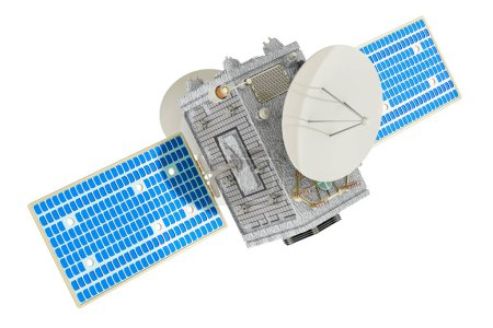 Satellit, 3D-Darstellung isoliert auf weißem Hintergrund