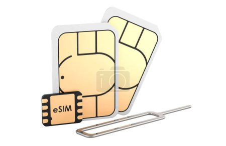 Photo for SIM cards with eject pin, 3D rendering isolated on white background - Royalty Free Image