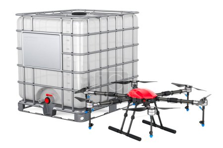 Drohne mit Zwischenbehälter, 3D-Rendering isoliert auf weißem Hintergrund