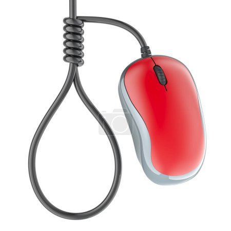 Noose de Wired Computer Mouse. Representación 3D aislada sobre fondo blanco