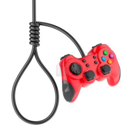Hangmans knot from wired game controller. 3D rendering isolated on white background