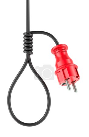 Noose, hangmans knot from cable of power plug. 3D rendering isolated on white background