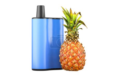 Disposable electronic cigarette with pineapple flavor. 3D rendering isolated on white background