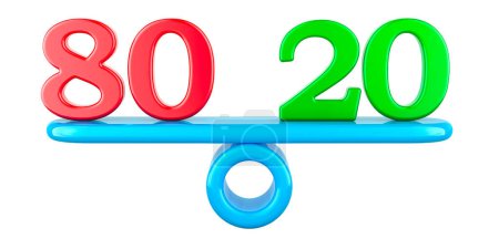 Pareto principle 80 on 20 effort and result. 3D rendering isolated on white background 