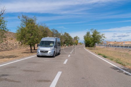 Photo for Motorhome campervan parked in Autopista AP-68 layby rest area north west of Zaragossa, Spain on Wednesday 28th September 2022 - Royalty Free Image