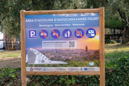 Photo for Instructions and rules for visitors to the Area D`Acollida D` Autocaravanes Spanish aire Falset, Priorat Region, Tarragona Province, Spain on Thursday 6th October 2022 - Royalty Free Image
