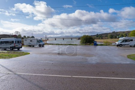 Photo for Spanish aire with motorhomes south of Santander by Ebro Reservoir Area La Poblacion, Cantabria, Spain on Tuesday 27th September 2022 - Royalty Free Image
