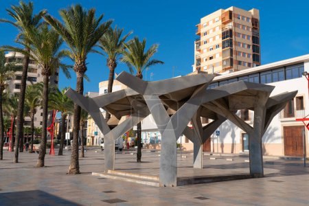 Photo for Artwork sculpture on seafront promenade in beautiful sunshine Vinaros, Costa del Azahar Spain on Thursday 13th October 2022 - Royalty Free Image