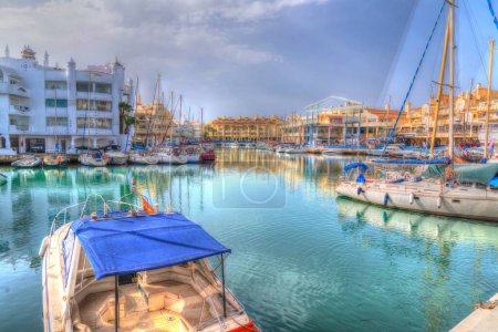 Photo for Benalmadena harbour Spain boats and yachts in unique bright colourful hdr - Royalty Free Image