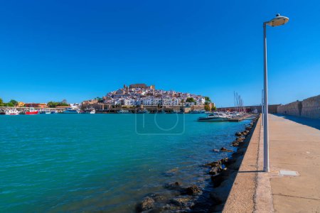 Peniscola Spain port and castle with blue mediterranean sea Castellon province Costa del Azahar