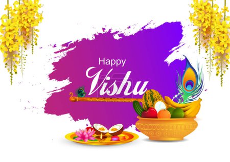 Téléchargez les illustrations : Illustration vectorielle de Vishu, Fête hindoue fond de festival religieux pour bonne année célébrée en Inde du Sud - en licence libre de droit