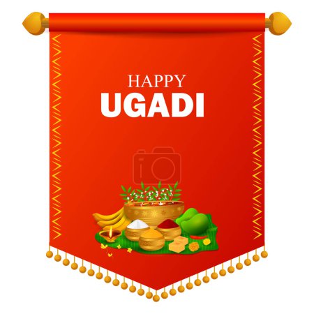 Téléchargez les illustrations : Illustration vectorielle de Happy Ugadi fond de festival religieux de vacances pour Bonne Année de en Inde - en licence libre de droit