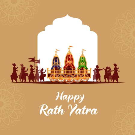 vector illustration of Rath Yatra Chariot Festival of Hindu God Lord Jagannath celebrated in Odisha India