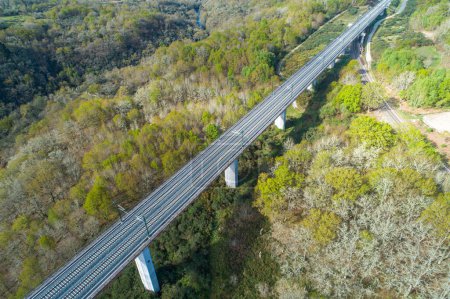 Photo for Drone aerial view of a high speed train viaduct - Royalty Free Image